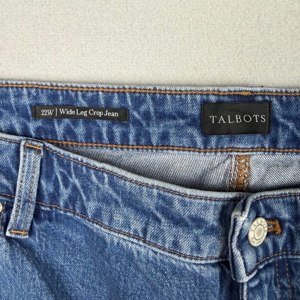 Talbots Women 22W Two Tone Blue Ombre Wide Leg Crop Jean High Waist Raw Hem NWT - Picture 3 of 13